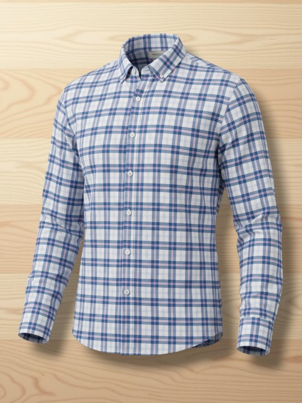 Savannah‎ Co. White Blue & Pink Check Long Sleeve Stretch Shirt L